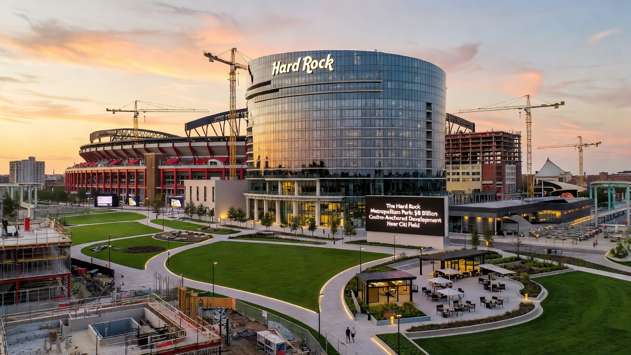 Rendering of the planned Hard Rock casino hotel and parkland at Metropolitan Park